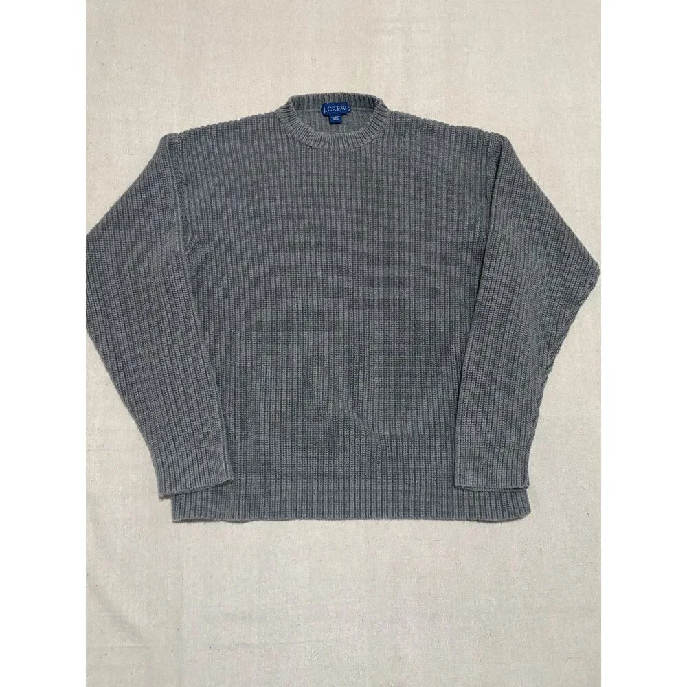 J.Crew Fisherman Rib Knit Sweater Mens XL Gray Crew Neck Cotton Pullover